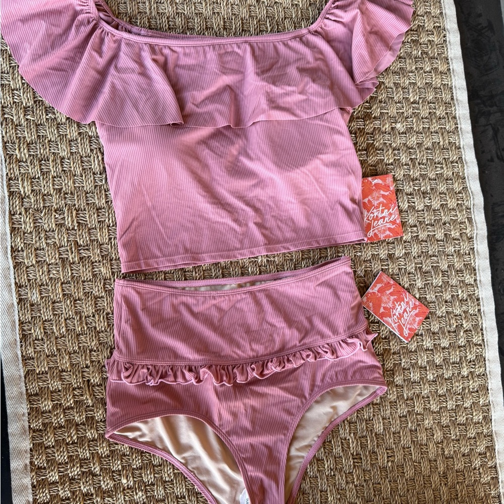 Kortni Jeane NWT Blush Ruffled Bikini Set top-XL  Bottom-L